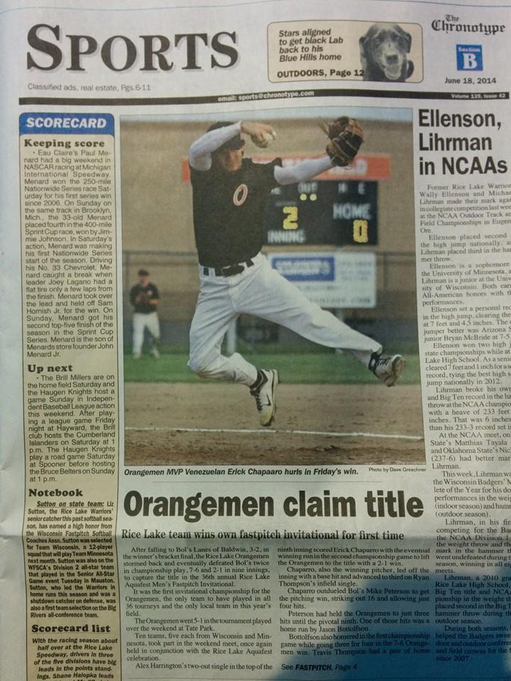 Orangemen MVP Venezuelan Erick Chapaaro hurls in Friday’s win